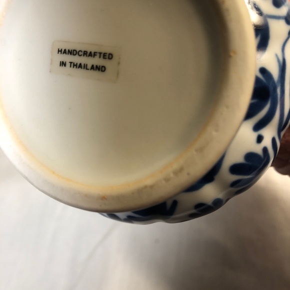 SALE Pair of Handcrafted in Thailand Blue & White Ceramic Bud Vases. 6.75” tall - Picture 7 of 7